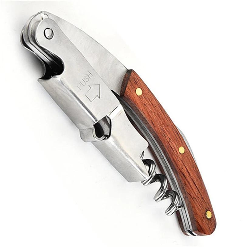 Wood Handle Corkscrew Professional Wine Opener Portable Screw Corkscrew Multifunction Beer Cap Bottle Opener Kitchen Bar Tool