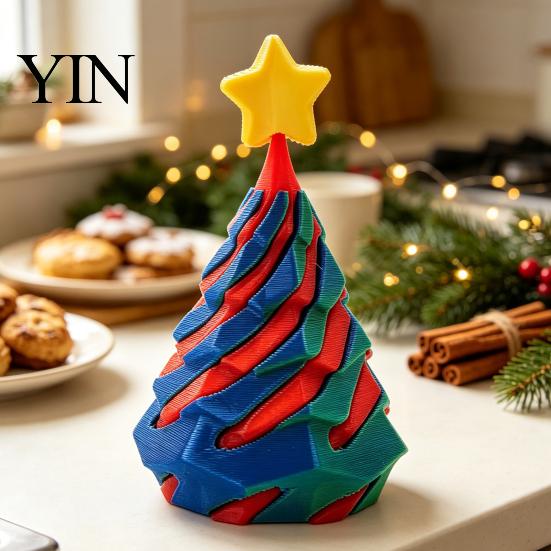 Christmas Tree Desktop Ornament Spiral Fidget Toy, 3D Printed Mini Xmas Stress Relief Cone Ornament, Toy for Desk Decoration