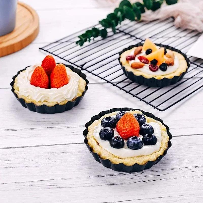2025 Non-Stick Tart Quiche Flan Pan Molds Round 4 Inch Carbon Steel Cake Baking Form with Removable Bottom Bakeware Tools Bread Panfor 4 Inch Cake Mol