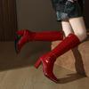 Móda 2025 Podzim Nové Dámské Dlouhé Kozačky Zip Silný Vysoký Podpatek Módní Čtvercová Špička Lakovaná Kůže Ke Kolenům Boty Plus Size 35-42