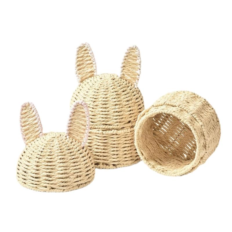 Artisanal Handwoven Rabbits Ears Basket for Easters Decoration and Home Storage Solution