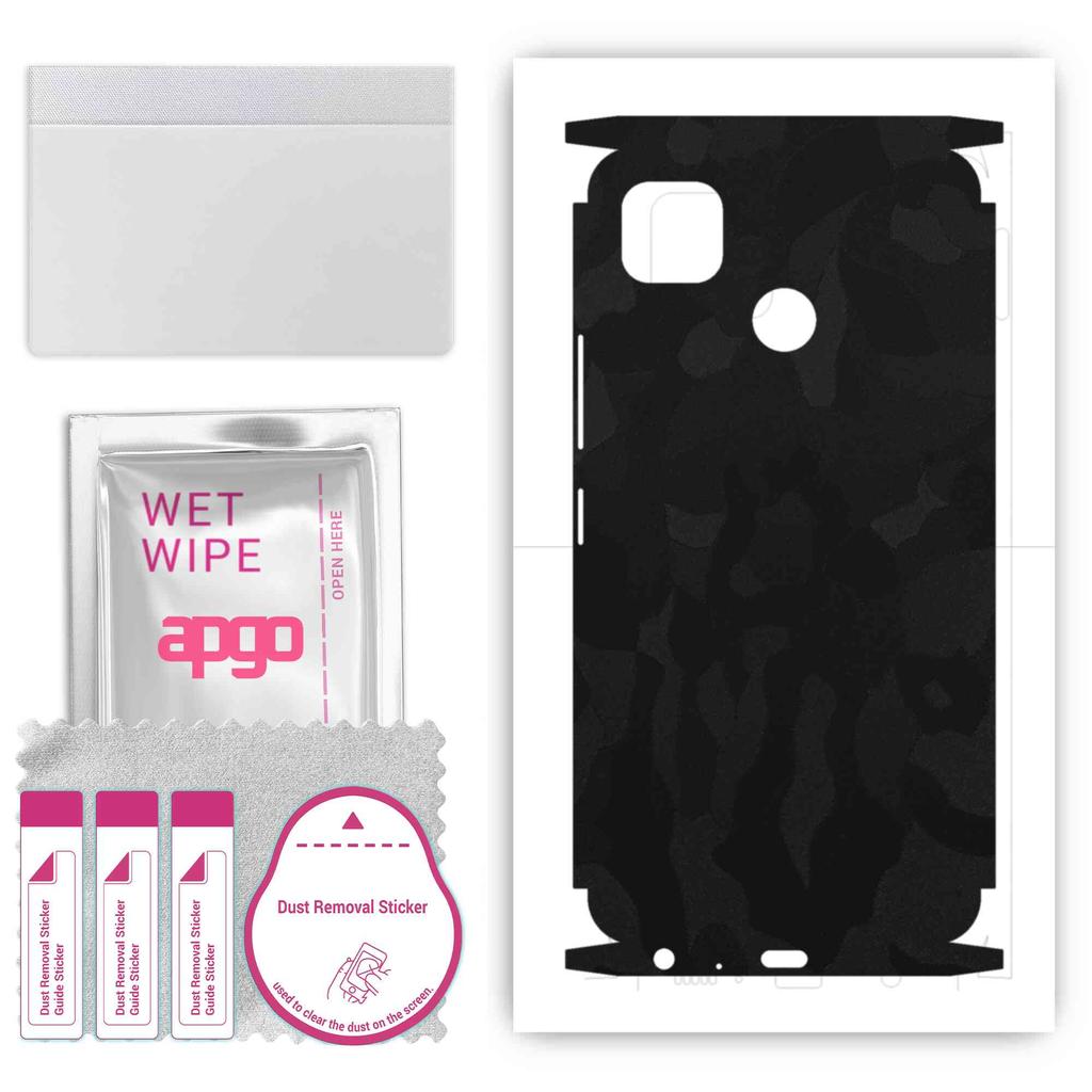 apgo Protective Skin Sticker for the back+sides compatible with Tecno Pop 4, Full Wrap Film, Foil, Vinyl - Pattern Black Camo