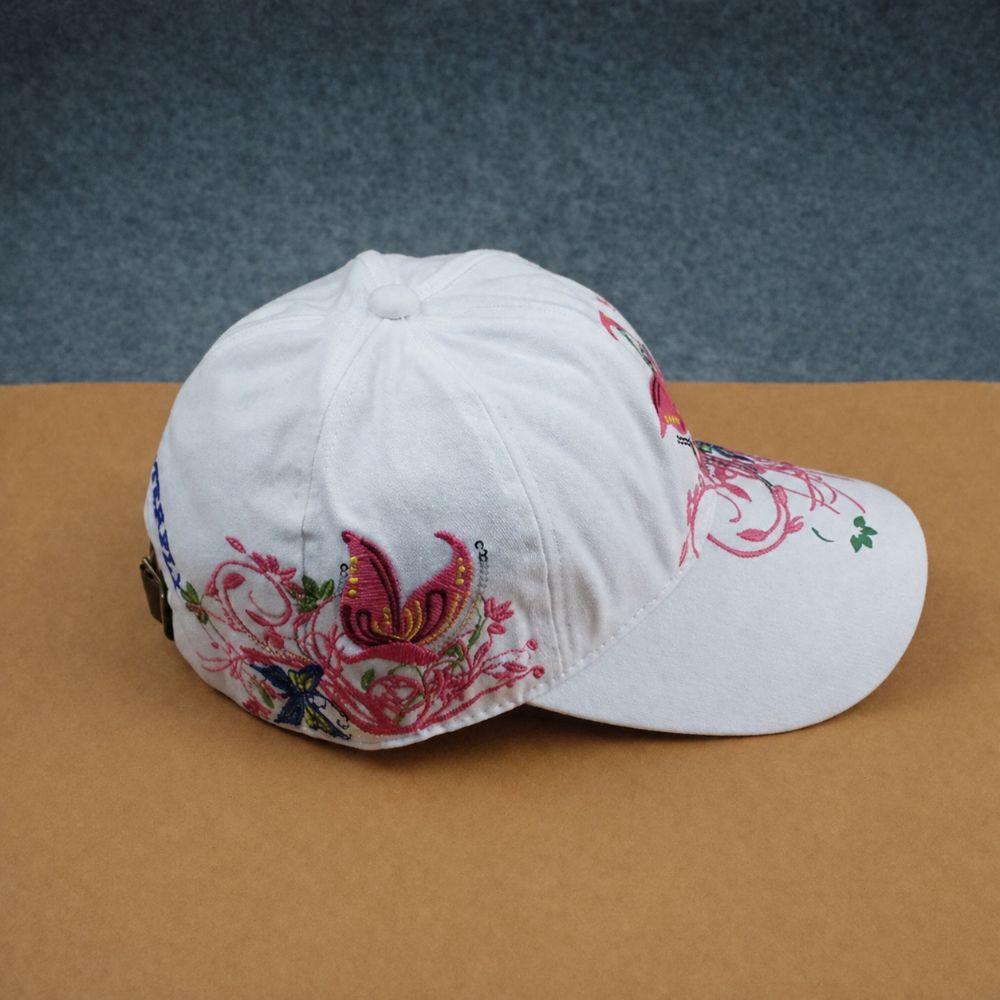 Atmungsaktive Blumen Schmetterling Stickerei Hut Verstellbar Damen Baseballkappe Sonnenhut Outdoor Reisen