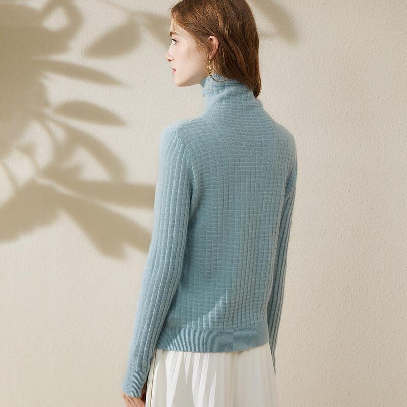 TUHUANG Women's Pure Wool High-Neck Pullover Sweater