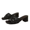 Fashion Weave Women High Heels Women Slippers Fashion Square Toe Hollow Chunky Shoes 2025 Summer Sandals New Casual Flip Flops Sandalias