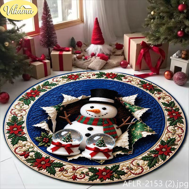Christmas Round Rug, 3D Zipper Reindeer Pattern Soft Non-Slip Living Room Carpet, Festive Xmas Home Decor, Holiday Gift