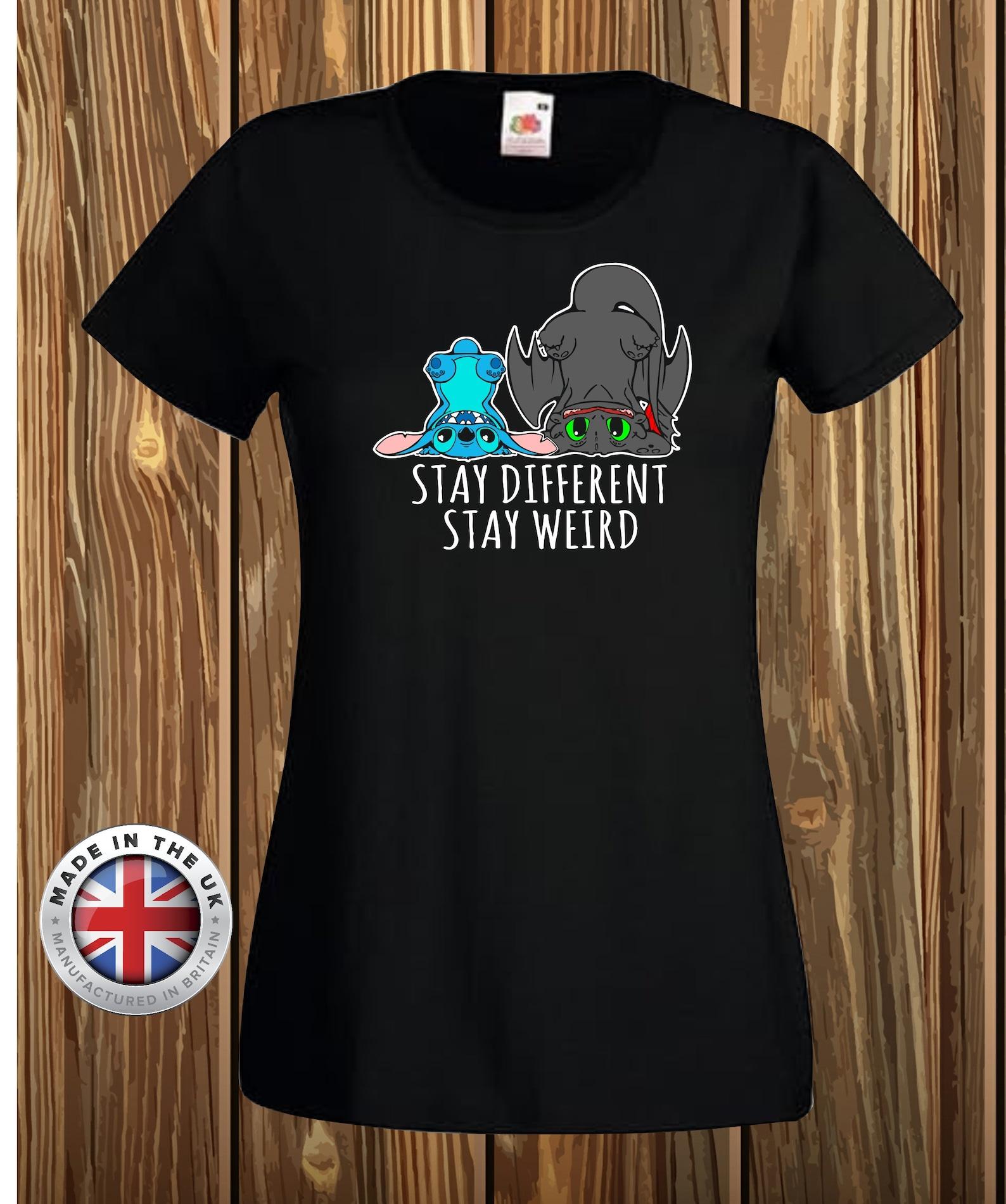 Toothless and Stitch. Stay Different black T-Shirt, unisex and ladies fitted XL