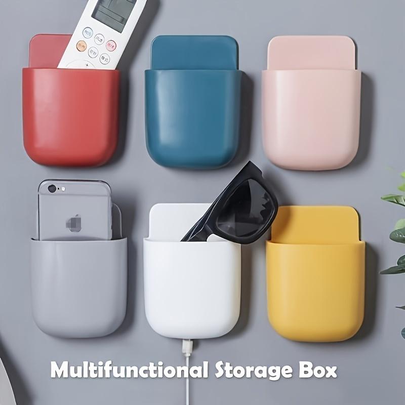 1PC Wall-mounted Storage Box Without Drilling Is Used for Remote Control and Mobile Phone Charging. Practical Hook for Mobile Phone Storage Rack