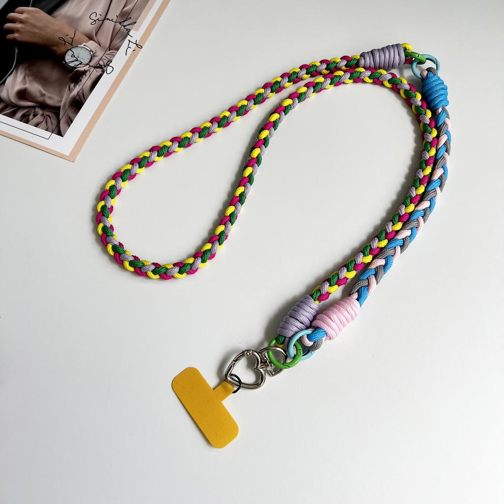 DIY Two-In-One Mobile Phone Universal Lanyard, Diagonal Span Long Rope, Wrist Short Rope, 360° Rotation, Metal Heart Buckle