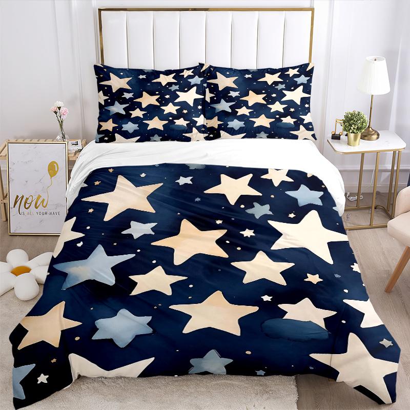 3pcs Starry Night Sky Design Quilt Cover Set (1 Quilt Cover + 2 Pillowcases Without Pillow Core)