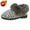 Winter Round Toe Flat Sequins Fleece-lined Woman Shoes Padded Y2k Work Furry Trend 2025 Designer Luxury Hot Snow Boots for Women