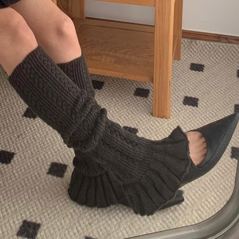 Womens Lolitas Knit Long Socks Ruffle Leg Warmers Harajuku Booties Socks Winter Warm Ankle Heap Socks