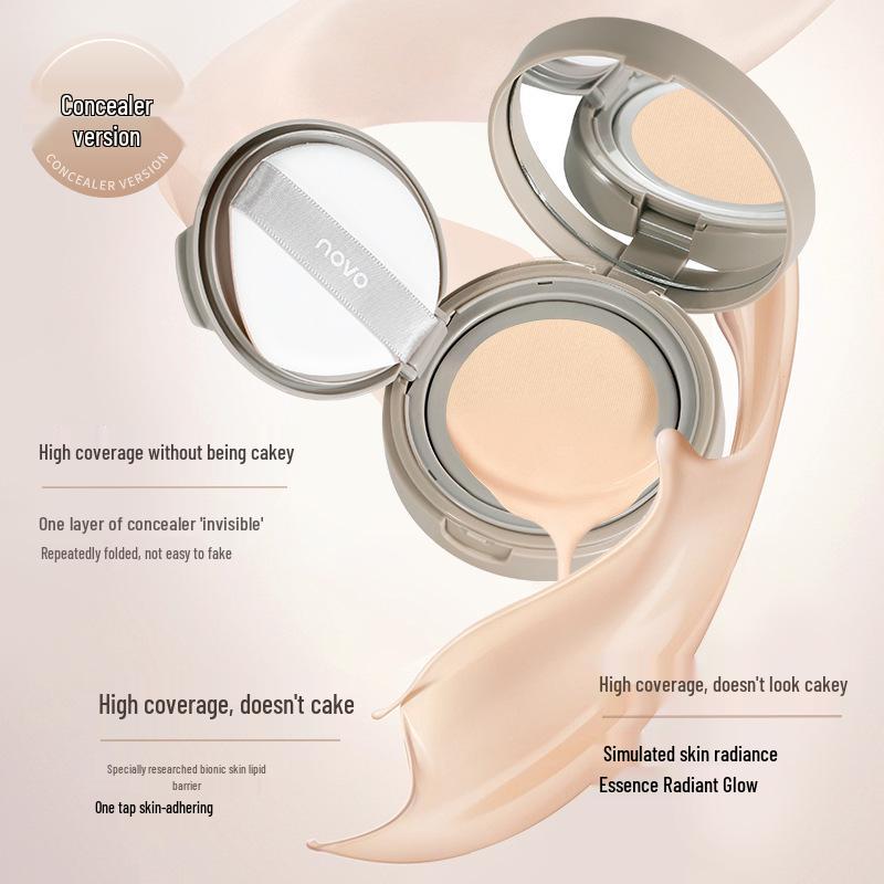 NOVO Flawless Cushion Foundation: Lightweight, Oil-Control, Moisturizing, Waterproof, Long-Lasting Creamy Foundation