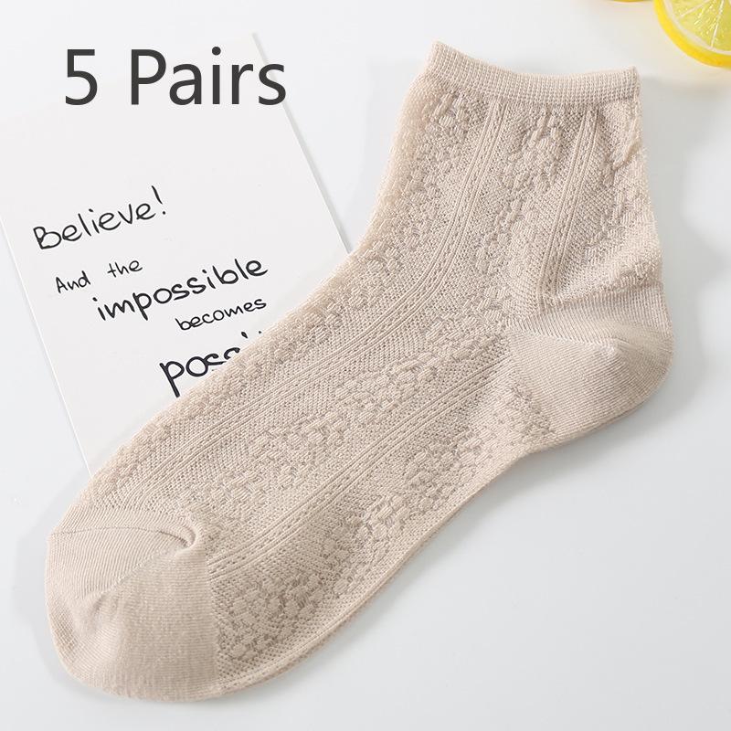 

5 пар весенних носков повседневные носки женские тонкие полые носки носки жаккардовые носки 5 Pairs бежевый