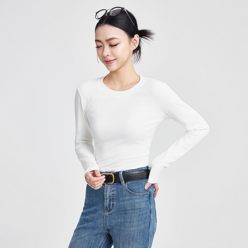 She Exhibition Women's Cotton Round Neck Long Sleeve T-shirt, 2025 Autumn/Winter Style Base Layer Top.