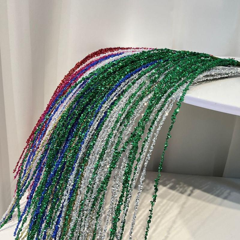 Sequin Glitter Christmas Party Branch Sticks Decoration White Artificial Plant Tassel Wheat Ears for Xmas Tree Ornament Supplies