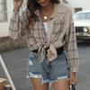Women's Fashion V Neck Plaid Long Sleeve Pocket Shirt Women