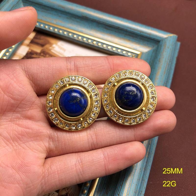 

Винтажная Позолоченная Настоящим Золотом Бижутерия, Ожерелье с Инкрустацией Лазуритом и Драгоценными Камнями, Серьги-гвоздики, Простая и Универсальная Цепочка для Свитера