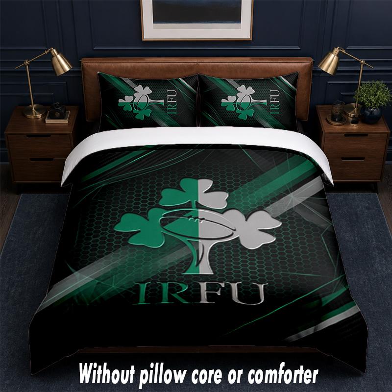 Ireland Rugby Design Bed Bedding Set 1 Duvet Cover + 2 Pillowcases Soft Breathable Household Bed Linens