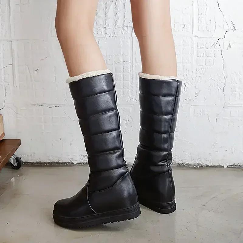 Winter Warm Plush Knee High Boots Women Comfy Flat Heel Snow Boots Slip On Platform Woman Long Boots Shoes Black Pink White 2025
