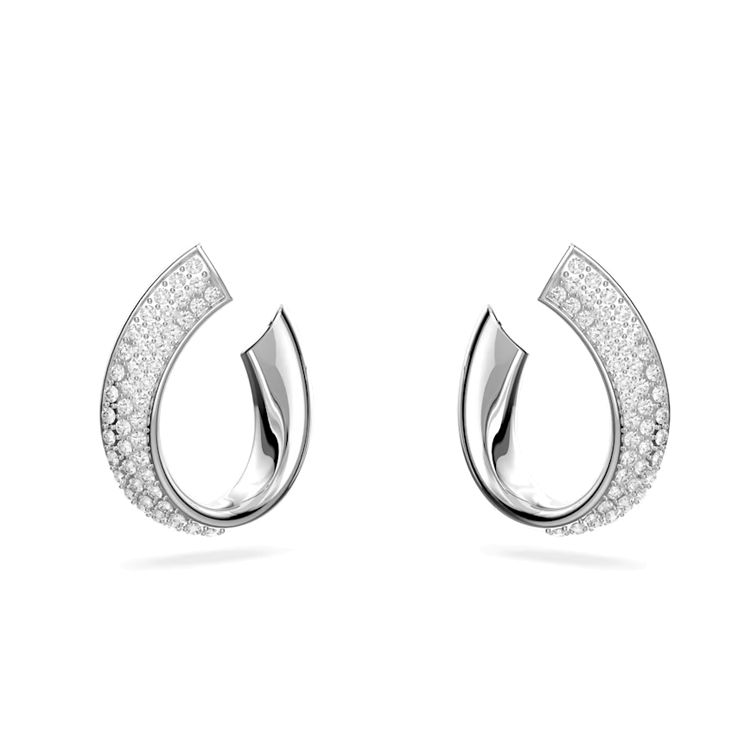 Swarovski Exist Silver Ribbon Minimalist Classic Crystal Earrings Circular Women earrings 5637563 White,F