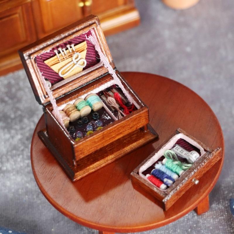 Miniature Sewing Tool Kits For 1/12 Scale Dollhouses Scene Display Accessories Realistic Sewing Room Landscape Setting