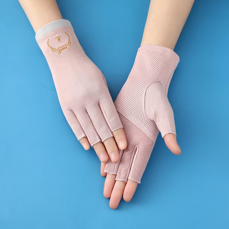 Semi-fingered Summer Sunscreen Gloves for Women Driving UV Resistant Anti-slip Thin Cotton Gloves