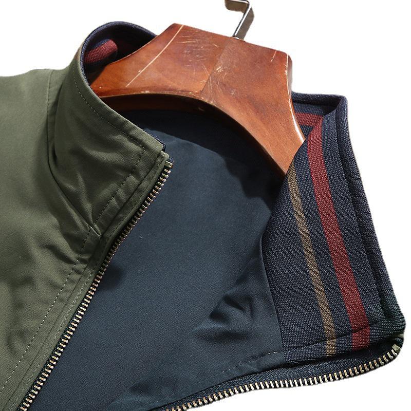 Men's Double-Sided Stand Collar Casual Jacket - Solid Color for Spring & Autumn, Suitable for Middle-Aged & Elderly