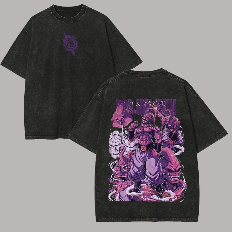 Majin Buu T Shirt Men Acid Wash Oversized Anime Kid Buu Purple Cotton Vintage Gym Streetwear Evil Form Graphic Back Tee Top M