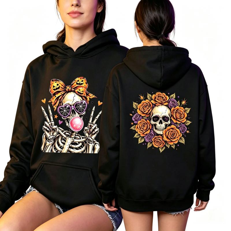 Fashion Vintage Women's Hoodie Gothic Skull Flower Printing Loose Fashion Pullover Autumn Casual Clothes Men Women Tops Sweatshirts