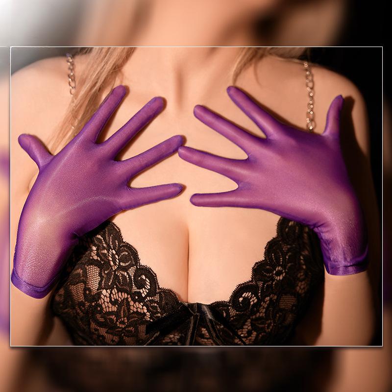Womens Wrist Gloves Ultra-Thin Oil Shiny See-Through Smooth Sex Emotional Night Clubwear Transparent Seamless Finger Gloves