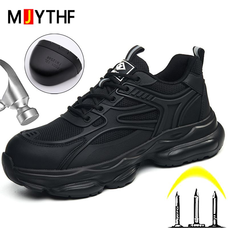 Black Safety Shoes Men Lightweight Comfort Work Sneakers Puncture-Proof Steel Toe Shoes Work Boots Protection Shoes Non-Slip
