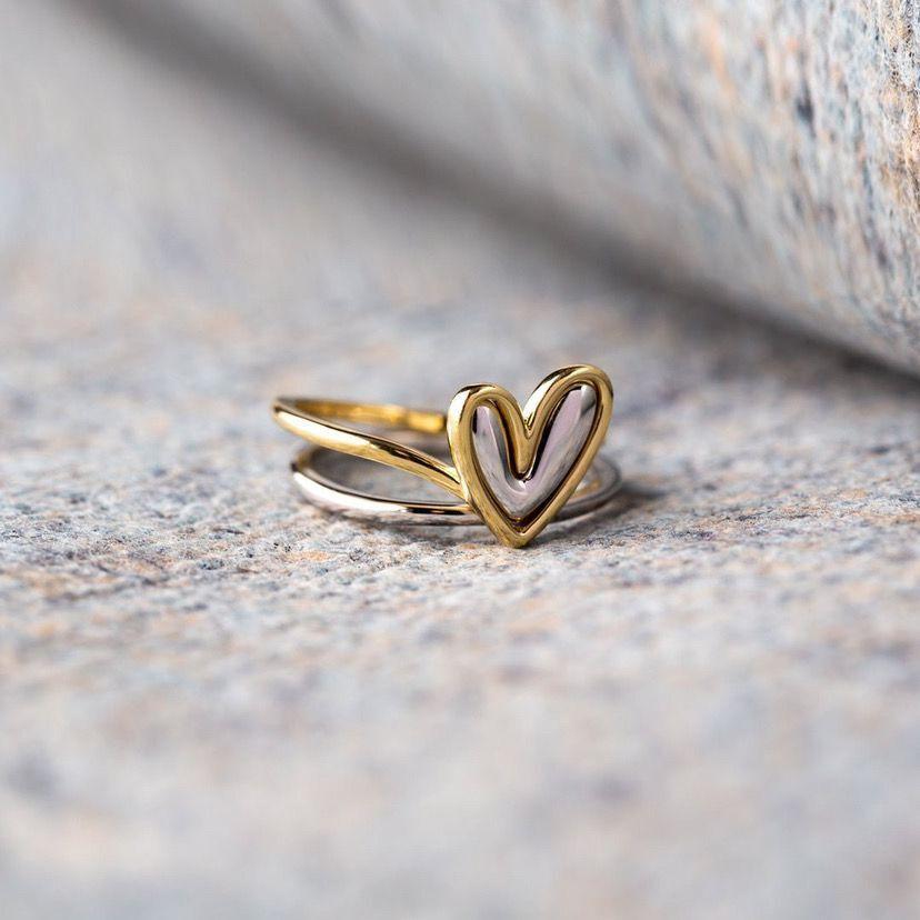 New Ttrendy Heart Rings for Women Simple Double Color Heart Ring Wedding Anniversary Gift