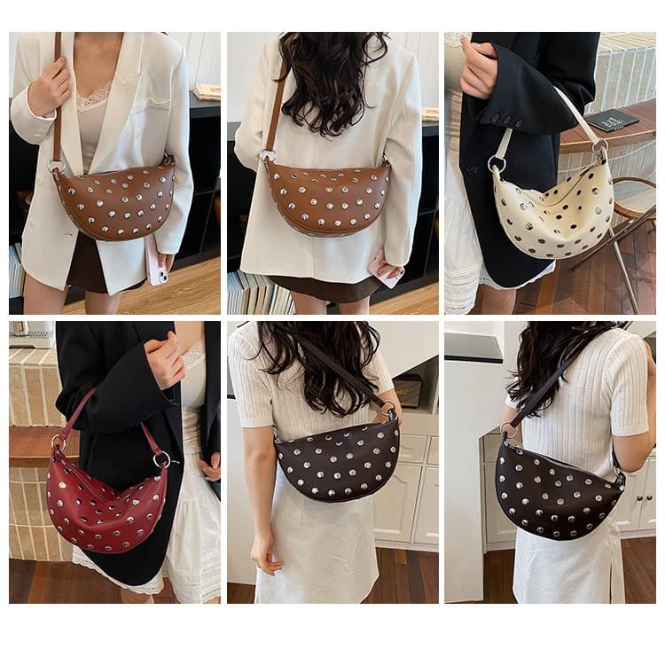 Rivet Crescent Armpit Bag Shoulder Messenger Women's Bag