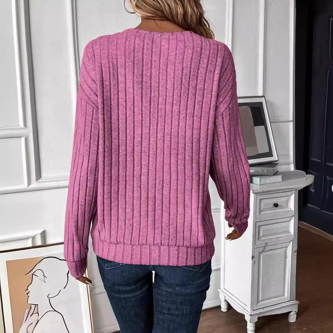 (S~5XL) Женский повседневный модный однотонный трикотажный свитер с V-образным вырезом — фото 5