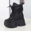 Fashion 12CM Autumn Platform Ankle Boots Women Chunky Shoes Lace-up Tennis Sneakers Woman Leather Boots Walking Shoes