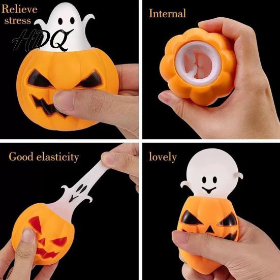 Pumpkin Pinch Toys 12Pcs Pop-up Ghost Squeeze Toy, Stress Relief Head Sensory Toy Creepy Fidget for Party Favors