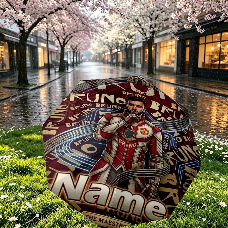 Custom Name Personalized Manchester United Print Umbrella, Auto Open Close, 8‑Rib Sturdy Frame, Commute Camping Hiking Use, Birthday Gift