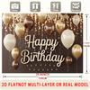 2D Modern Brown Gold Happy Birthday Backdrop for Stylish & Adult Celebrations
