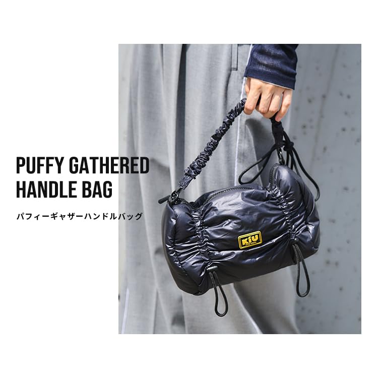 KiU Puffy Gathered Handle Bag, Waterproof and Water-Repellent, Gathered, Padded, Drawcord-Adjustable Length, Simple, Stylish, Cute, Casual, Outdoor,