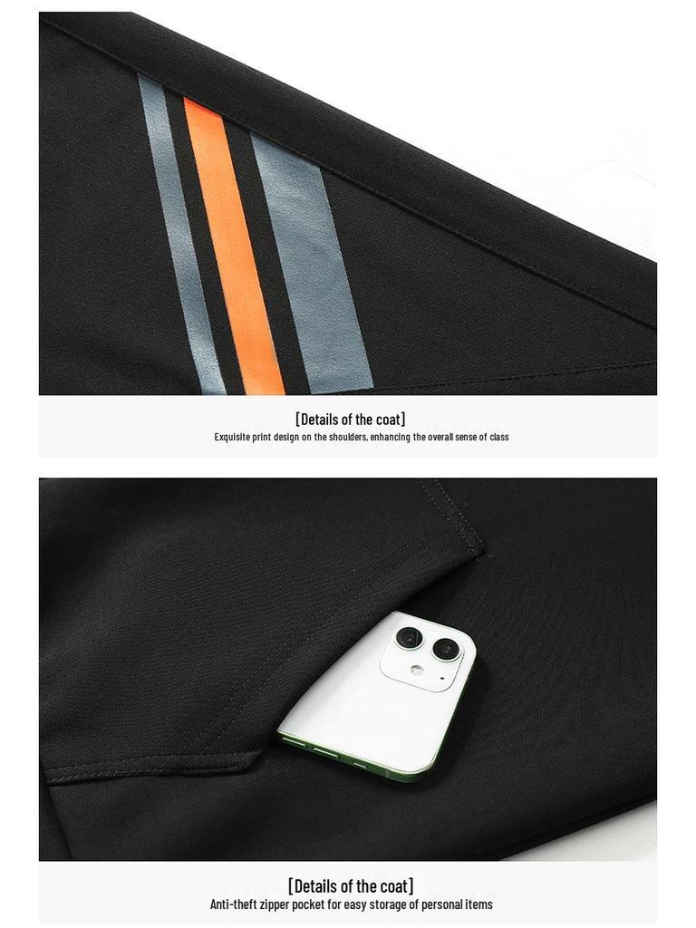 Men's Trendy Plus Size Cardigan & Sweatshirt Two-Piece Set with Stand-Up Collar and Three Stripes Design