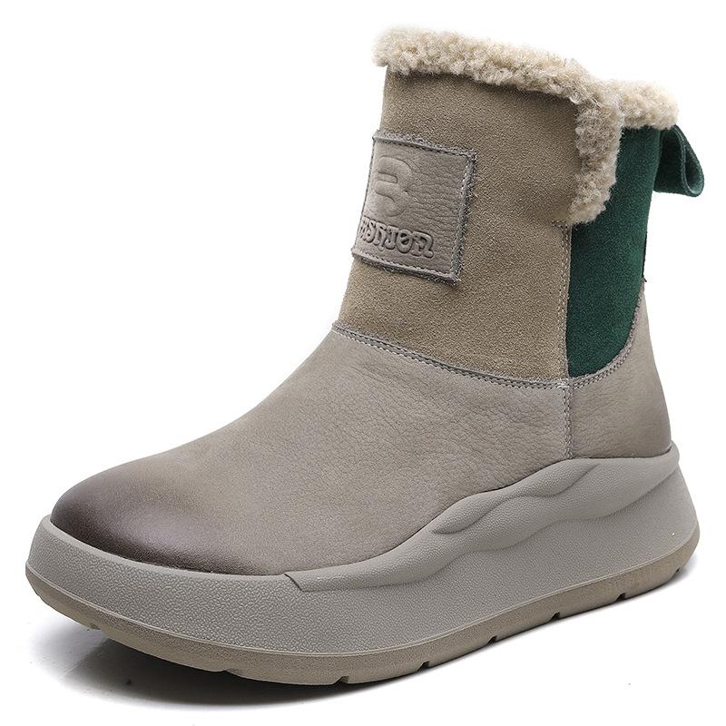 

Модные GKTINOO 2025 Зимние Новые Натуральная Кожа Толстая Подошва Шерстяные Теплые Короткие Ботинки Женские Платформа Боковая Молния Зимние Ботинки 40