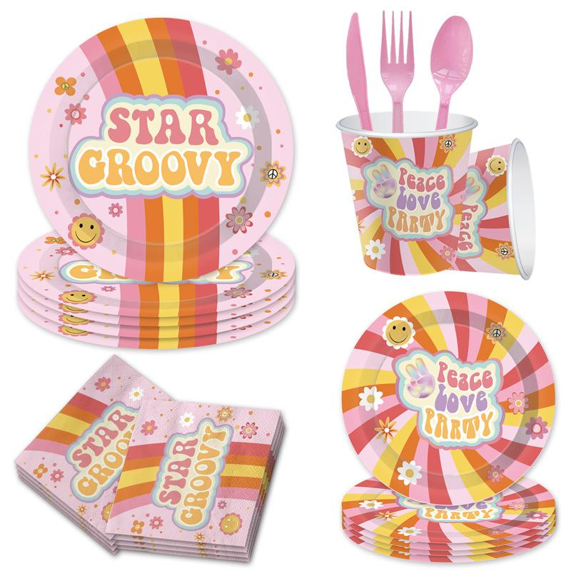 Hippie Daisy Bohemian Theme Party Cutlery Disposable Paper Plates Paper Cups Paper Towels Party Decorations