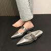 Fashion Spring Autumn 2025 Pointed Toe High Heels Women's French Style Slip-On Strap Shoes Matching Low Rubber Fashionable Slippers