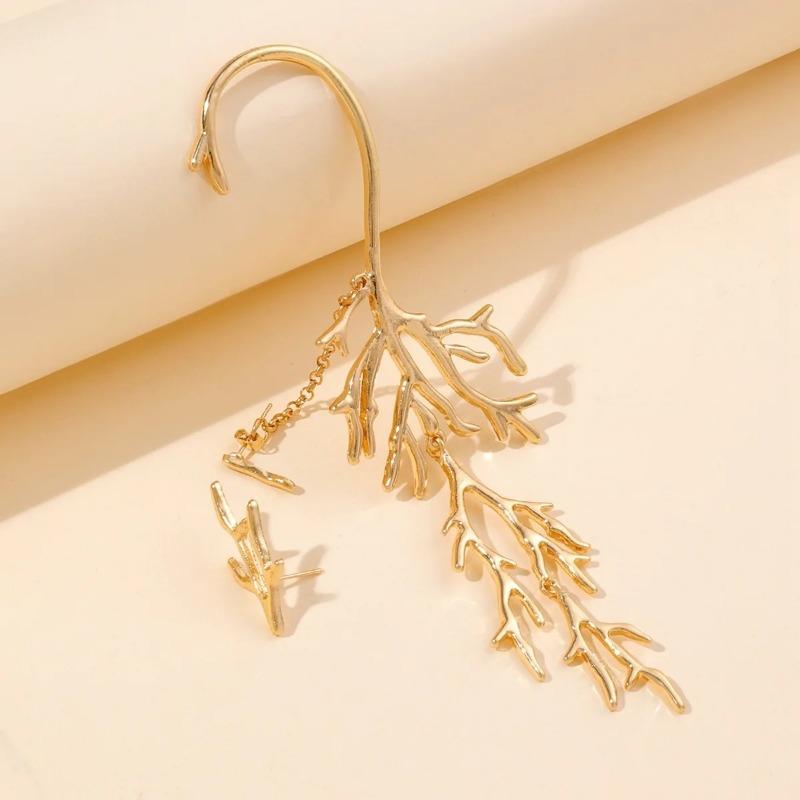 New Trend Gold Color Alloy Coral Left Right Asymmetric Large Earrings For Women Party Accessories