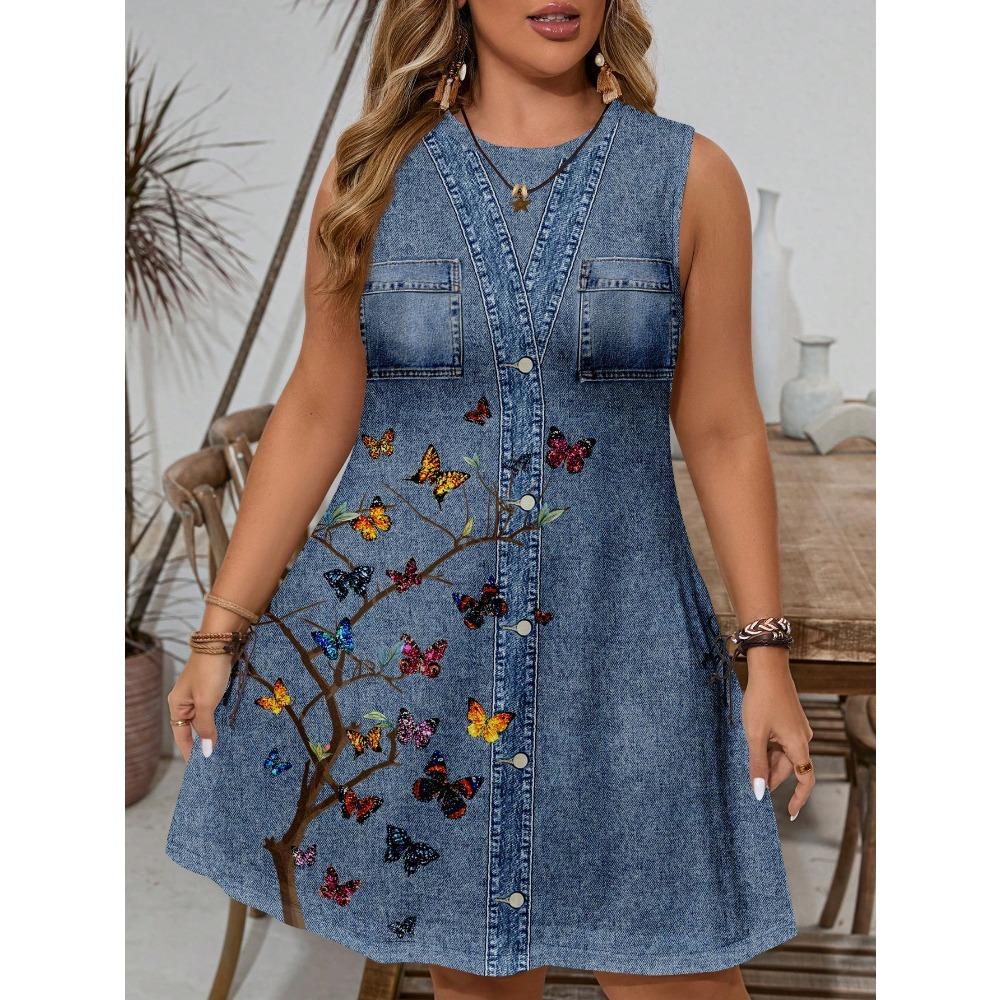 omen Casual Summer Floral Print Round Neck Sleeveless Dress Suitable For Summer Beach Dress Sundress Boho Style Dresses Y2k Tops