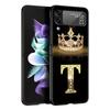 Custodia per Telefono per Samsung Galaxy Z Flip 3 4 5 Pieghevole Guscio Cellulare Duro PC Nero Capa Cover Protettiva Moda Corona di Diamanti Lettera A