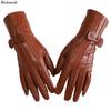 Leather Sheepskin Gloves Women's Mid-Length Stripes Plus Velvet Warm Autumn and Winter Windproof Free Shipping