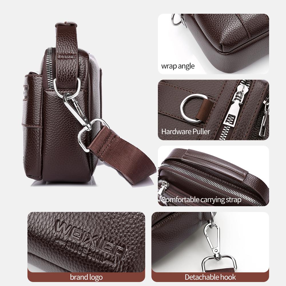 WEIXIER Men's Leather Messenger Bag Waterproof Crossbody Shoulder Bag Briefcase Satchel Travel Work Bag