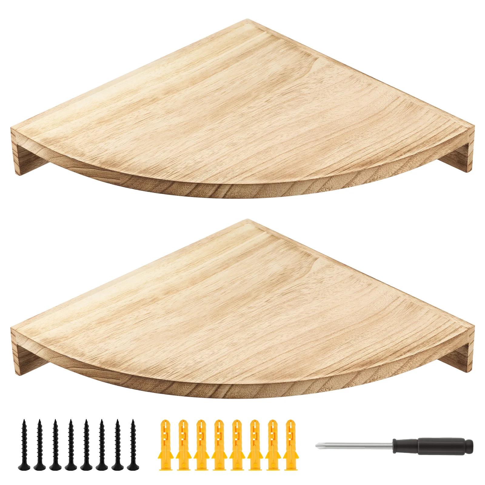 2Pcs Corner Shelf Wooden Corner Floating Shelf Wall Mount Storage Shelves for Bedroom Living Room Corner Shelves Space Saving